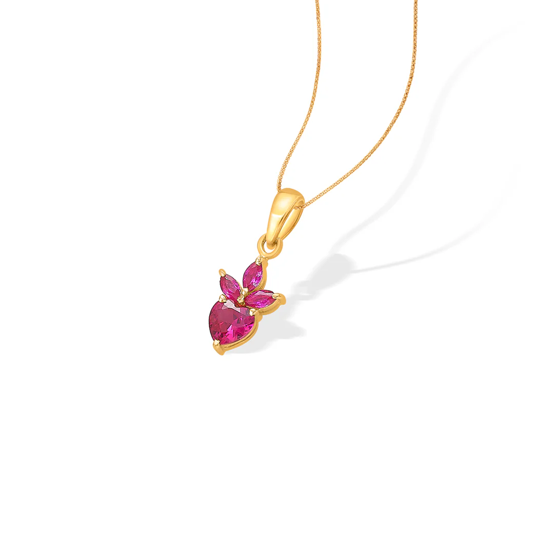 Red Jewel 22 Karat (916) Yellow Gold Heart Pendant For Women - Image 3