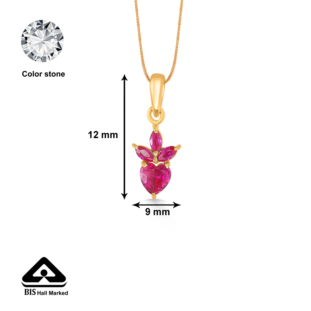 Red Jewel 22 Karat (916) Yellow Gold Heart Pendant For Women - Image 4