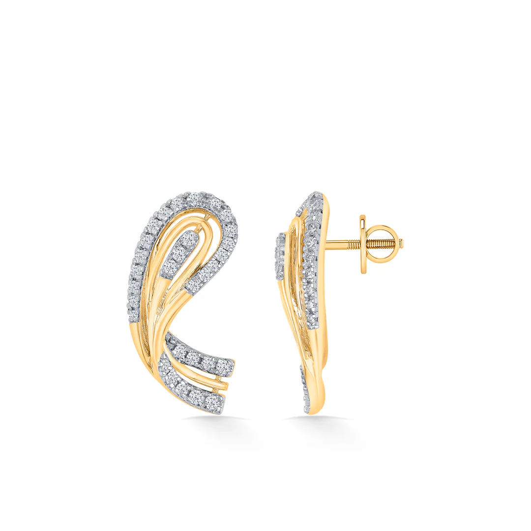 Aabhira Twirl Gold & Diamond Stud Earring - Image 2