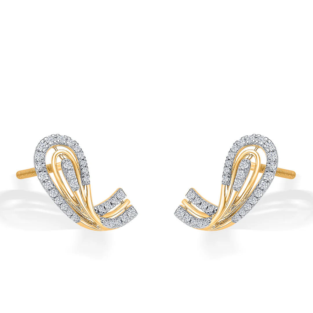 Aabhira Twirl Gold & Diamond Stud Earring - Image 3