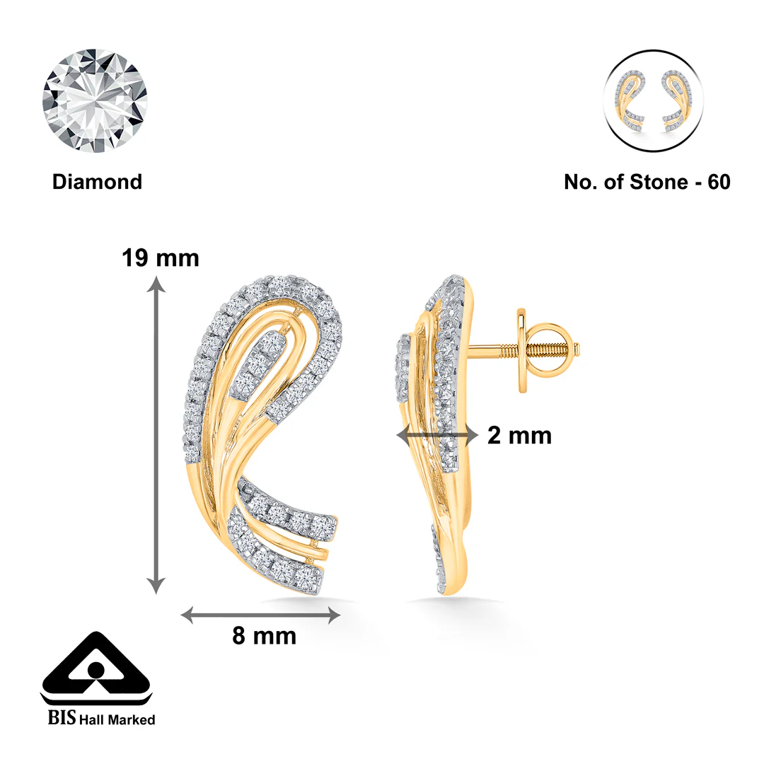 Aabhira Twirl Gold & Diamond Stud Earring - Image 4