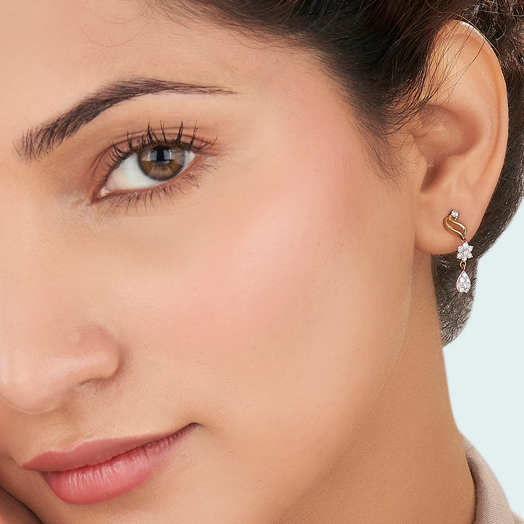 Magnolia Whisper Yellow Gold Dangler Diamond Earring For Women - Image 2