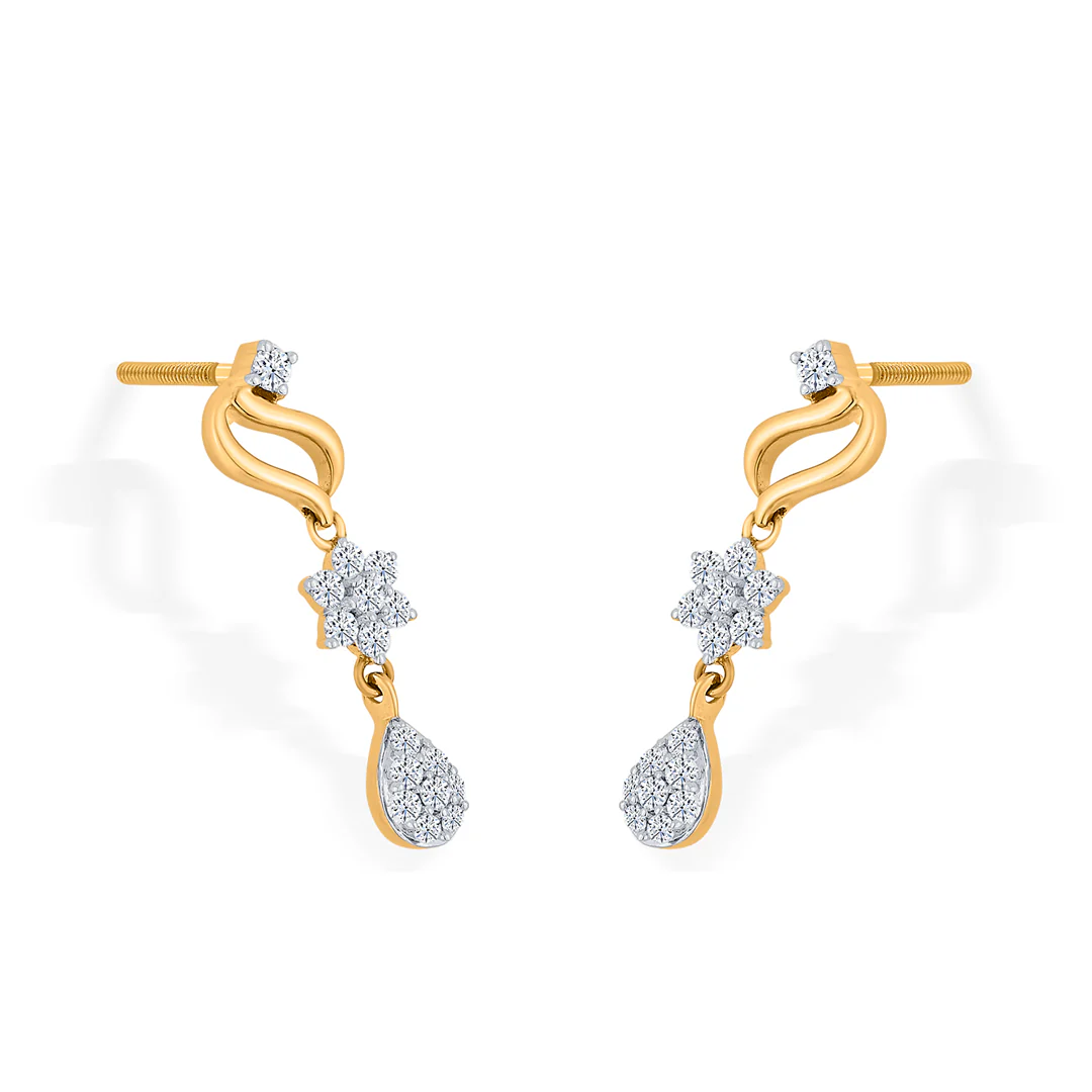 Magnolia Whisper Yellow Gold Dangler Diamond Earring For Women - Image 3