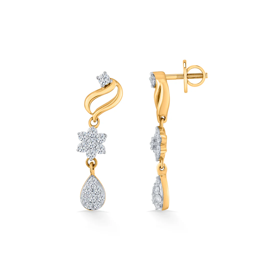 Magnolia Whisper Yellow Gold Dangler Diamond Earring For Women - Image 4