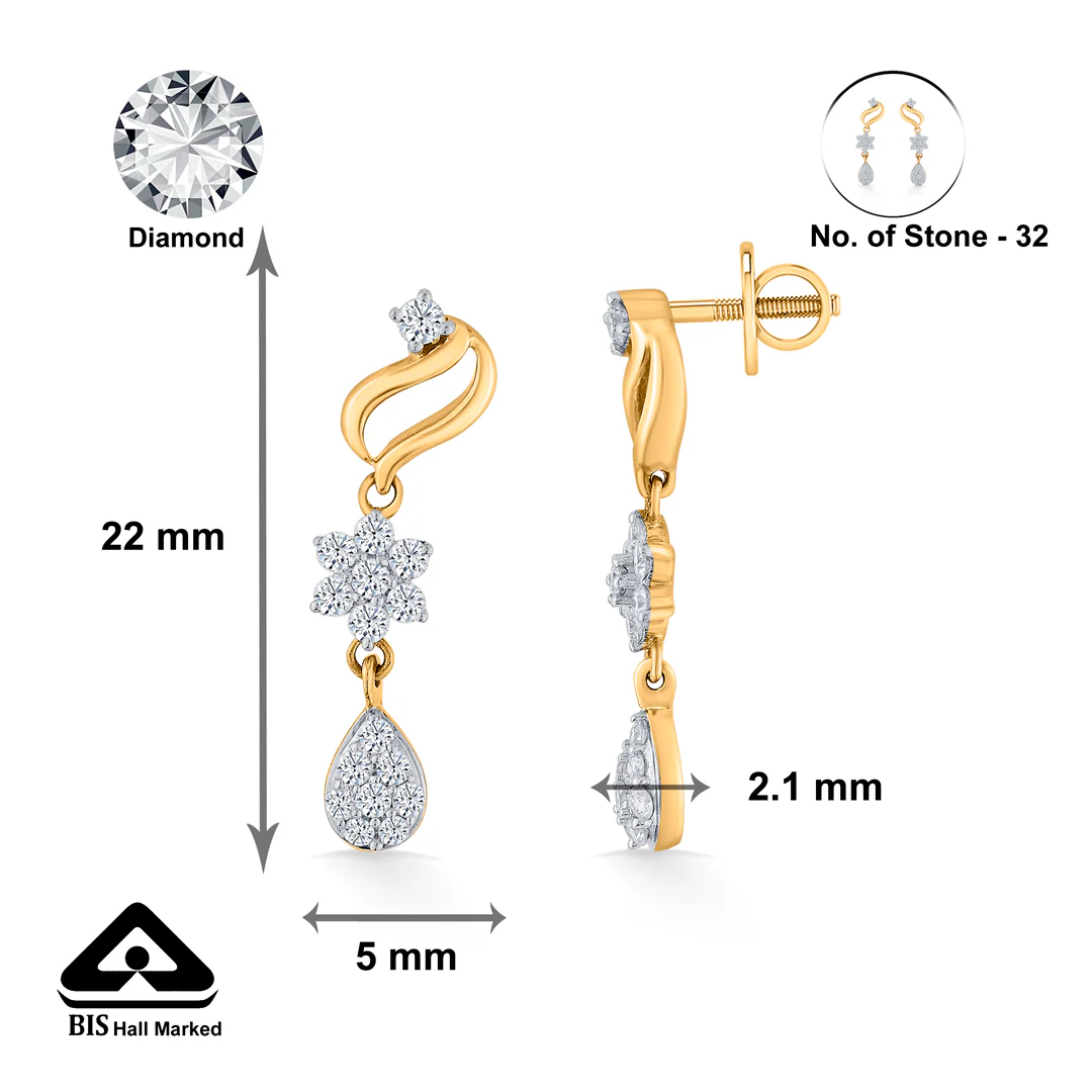 Magnolia Whisper Yellow Gold Dangler Diamond Earring For Women - Image 5
