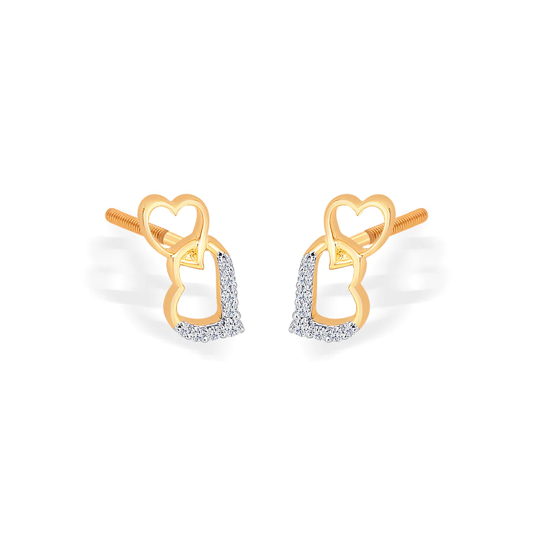 Amor Yellow Gold & Diamond Stud Earring - Image 3