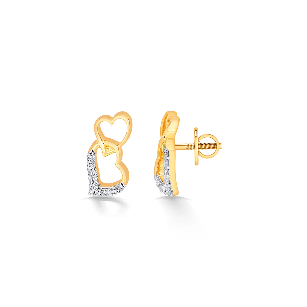 Amor Yellow Gold & Diamond Stud Earring - Image 4