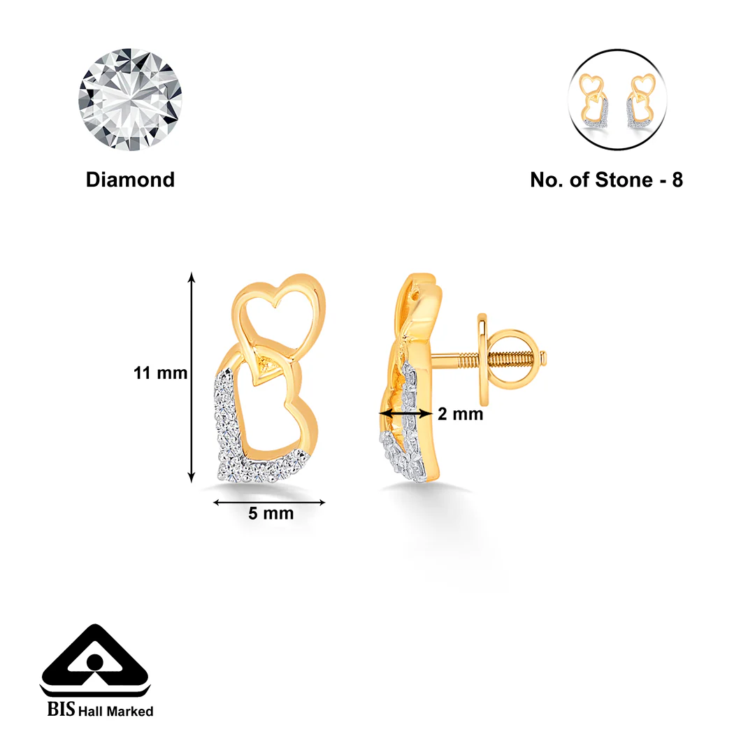 Amor Yellow Gold & Diamond Stud Earring - Image 5