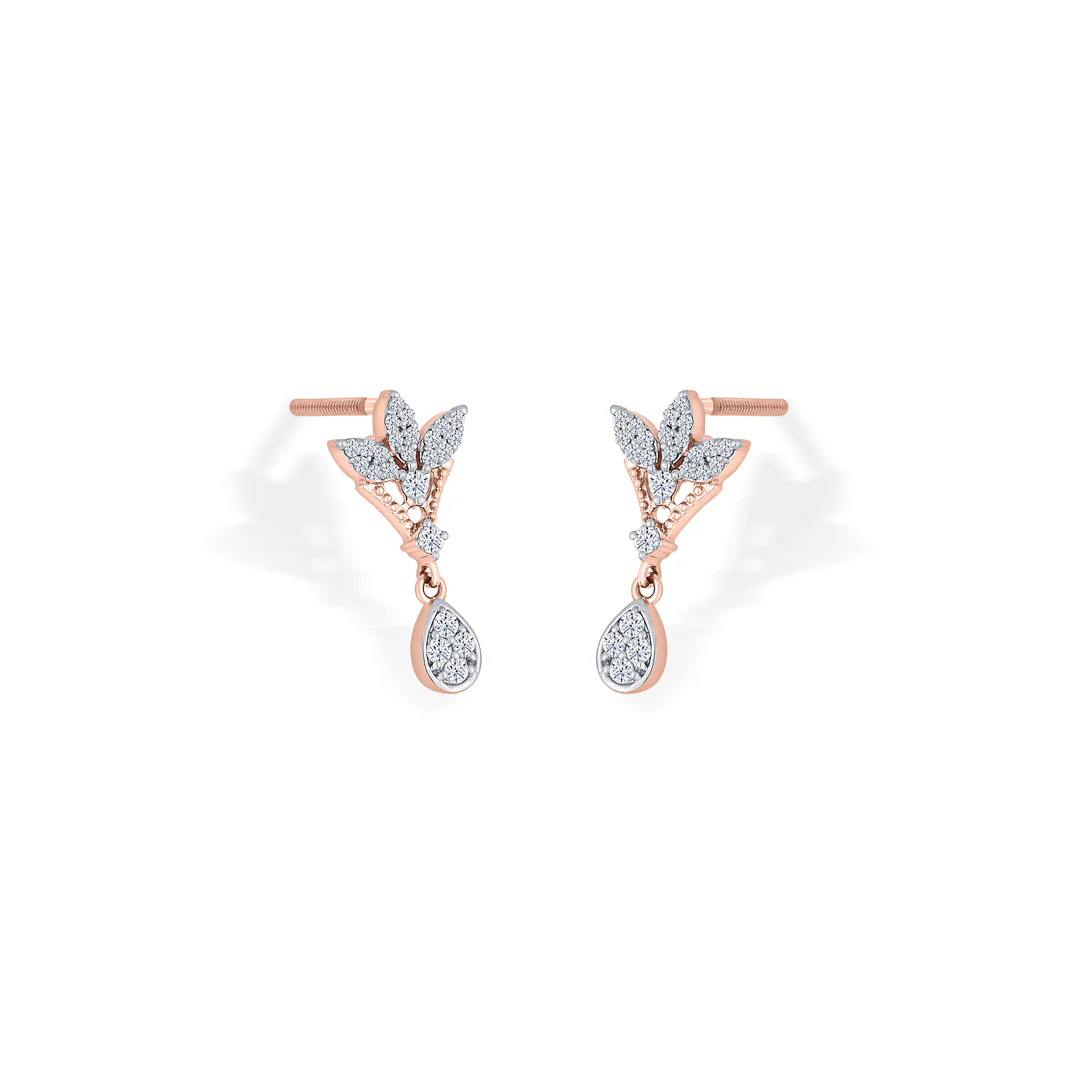Angelic Petal Rose Gold Dangler Diamond Earring For Women - Image 3