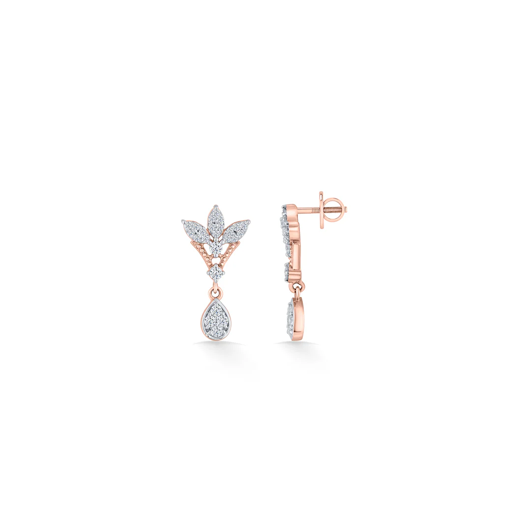 Angelic Petal Rose Gold Dangler Diamond Earring For Women - Image 4