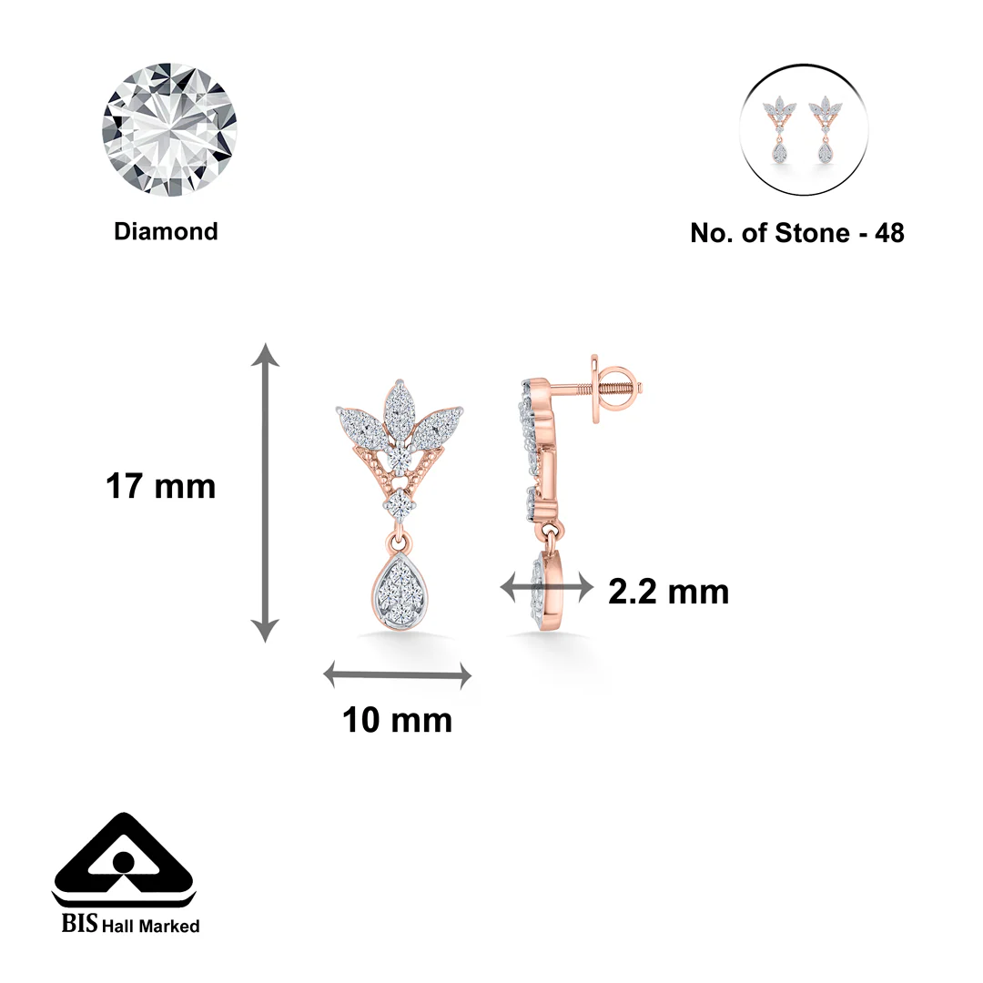 Angelic Petal Rose Gold Dangler Diamond Earring For Women - Image 5