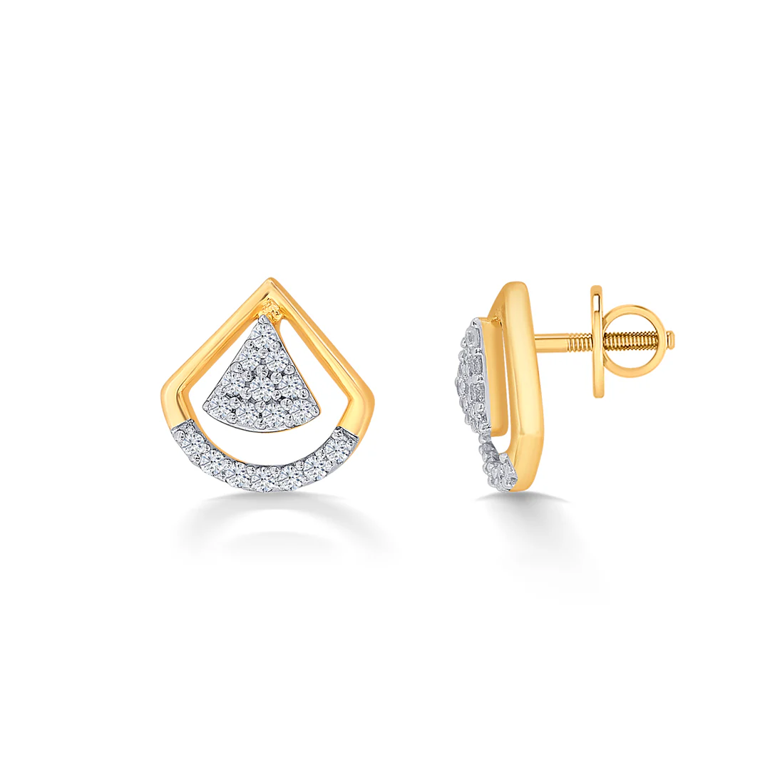Angles Yellow Gold & Diamond Stud Earring - Image 4