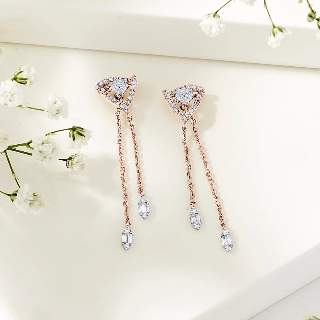 Apex Pyramid Gold Stud Diamond Earring for Women