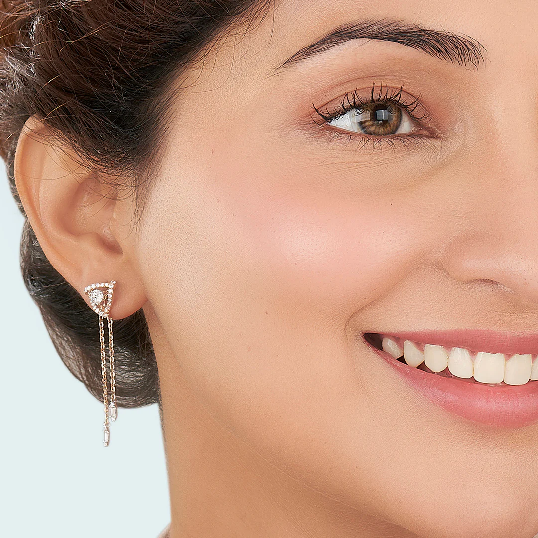 Apex Pyramid Gold Stud Diamond Earring for Women - Image 2
