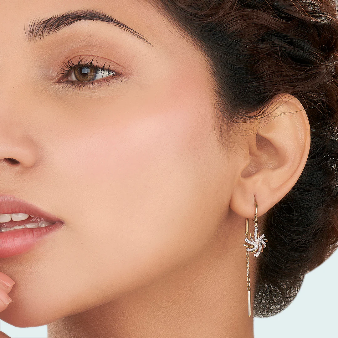 Astral Bloom Gold Stud Diamond Earring for Women - Image 2