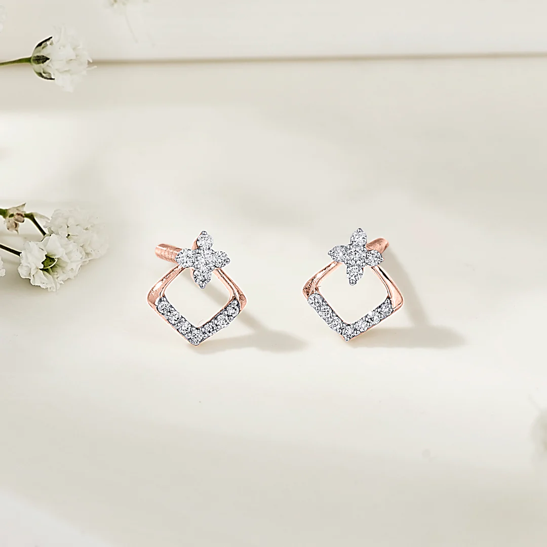 Aurora Crest Rose Gold Stud Diamond Earring For Women