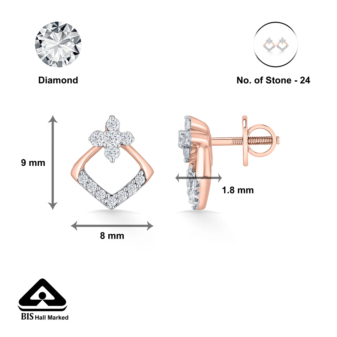 Aurora Crest Rose Gold Stud Diamond Earring For Women - Image 5