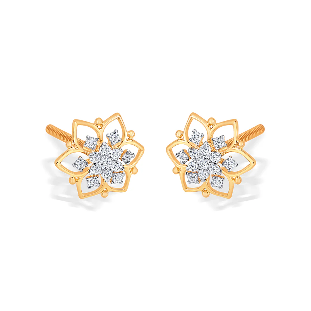 Beauty Yellow Gold & Diamond Stud Earring For Women - Image 3