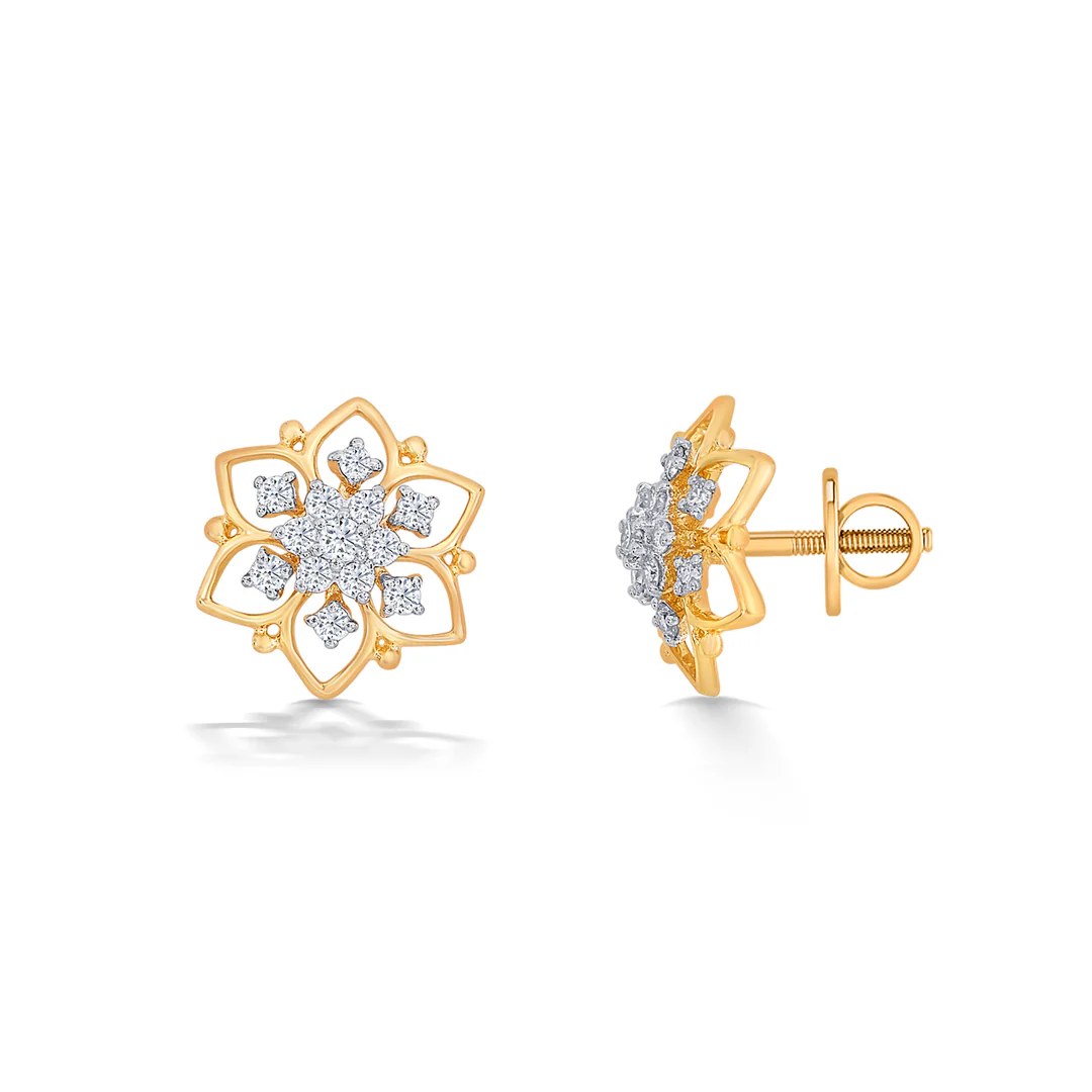 Beauty Yellow Gold & Diamond Stud Earring For Women - Image 4