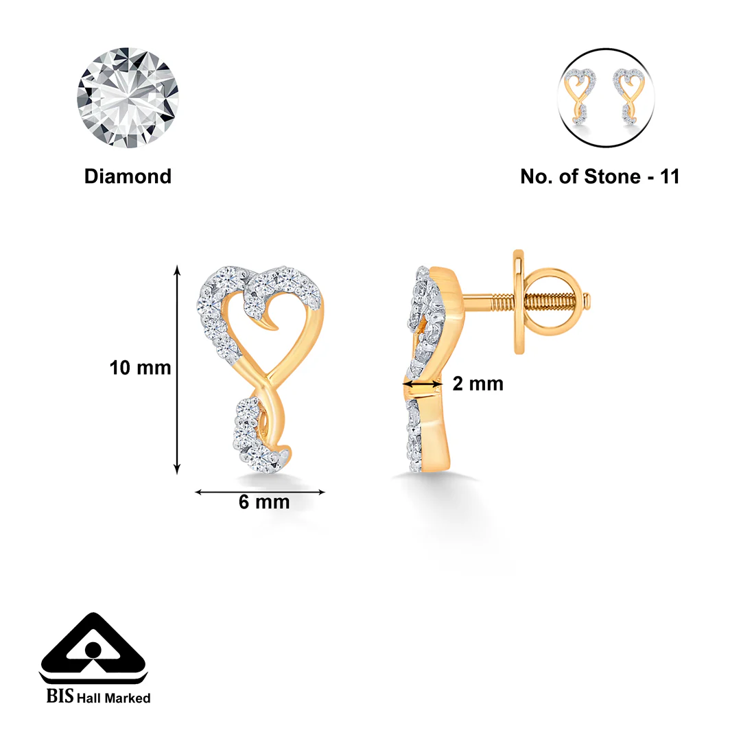 Beloved Yellow Gold & Diamond Stud Earring For Women - Image 5