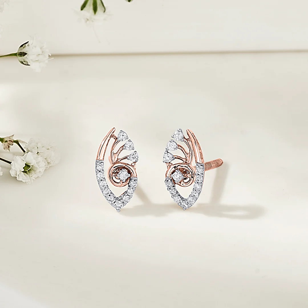 Blossom Veil Rose Gold Stud Diamond Earring For Women
