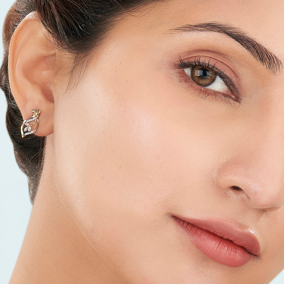Blossom Vine Yellow Gold Stud Diamond Earring For Women - Image 2