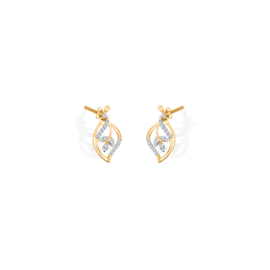 Blossom Vine Yellow Gold Stud Diamond Earring For Women - Image 3