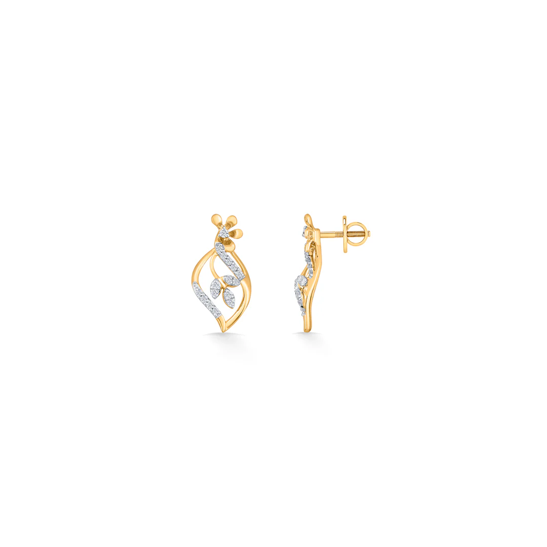 Blossom Vine Yellow Gold Stud Diamond Earring For Women - Image 4