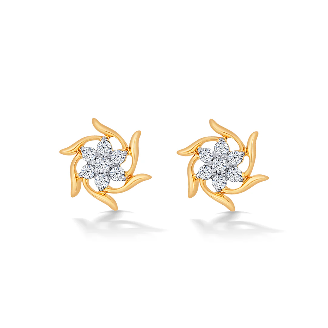 Blossom Yellow Gold & Diamond Stud Earring For Women - Image 3