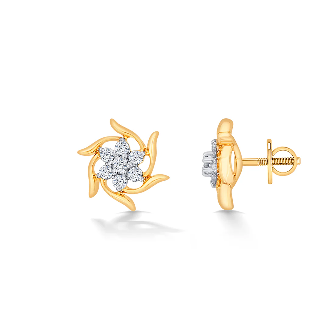 Blossom Yellow Gold & Diamond Stud Earring For Women - Image 4