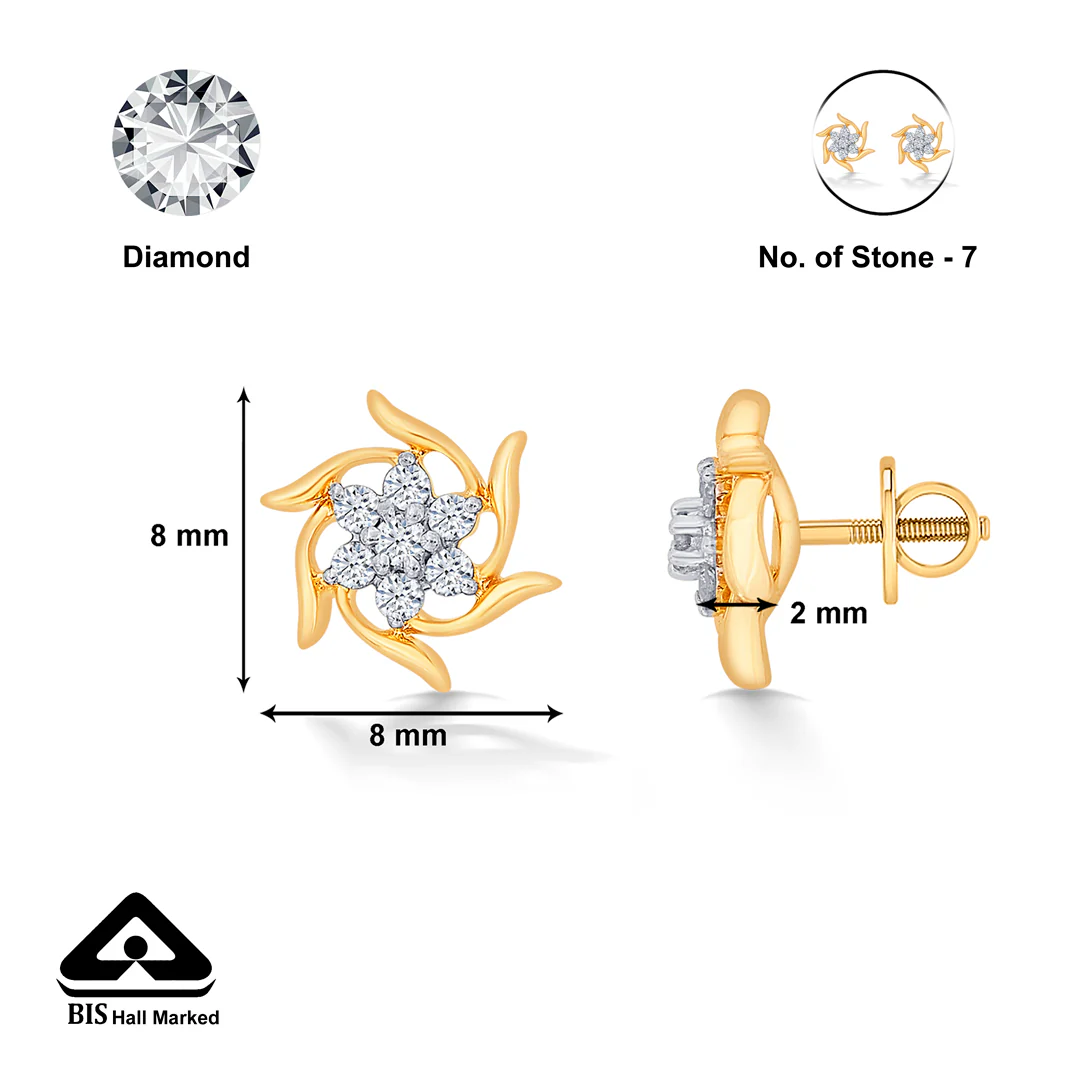 Blossom Yellow Gold & Diamond Stud Earring For Women - Image 5