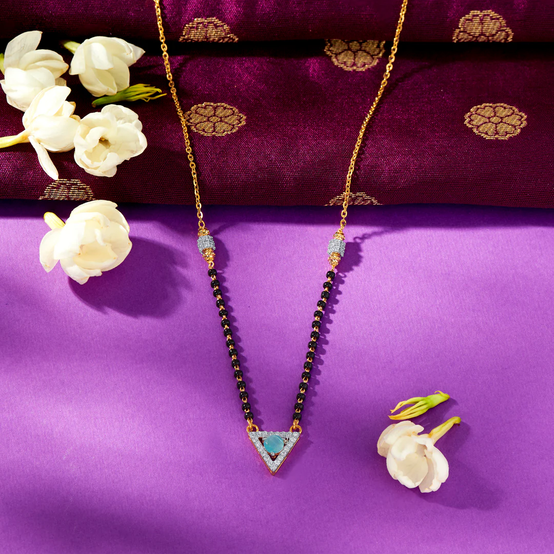 Blue Trifecta Yellow Gold Modern Mangalsutra For Women