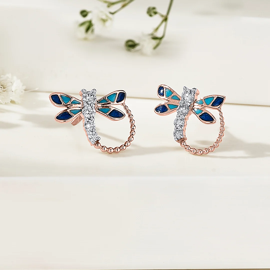 Blue Whimsy Rose Gold Stud Diamond Earring For Women