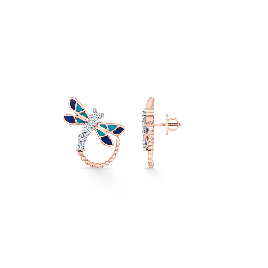 Blue Whimsy Rose Gold Stud Diamond Earring For Women - Image 4