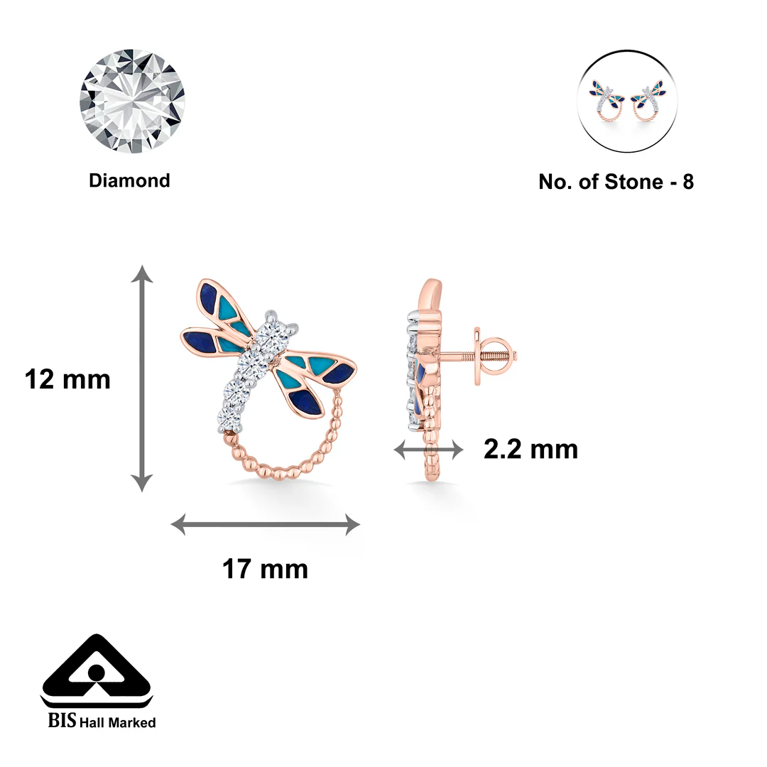 Blue Whimsy Rose Gold Stud Diamond Earring For Women - Image 5