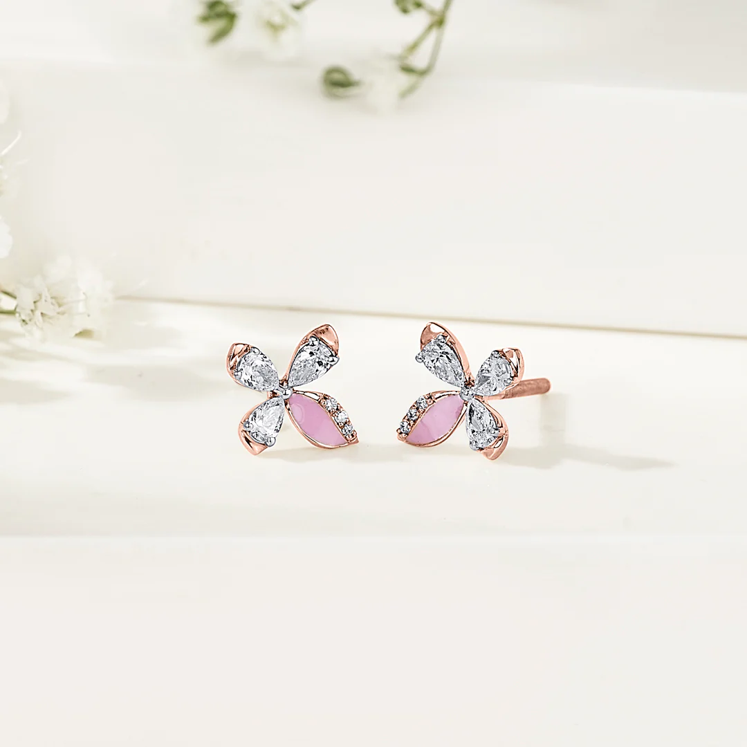 Blush Fly Gold Stud Diamond Earring for Women