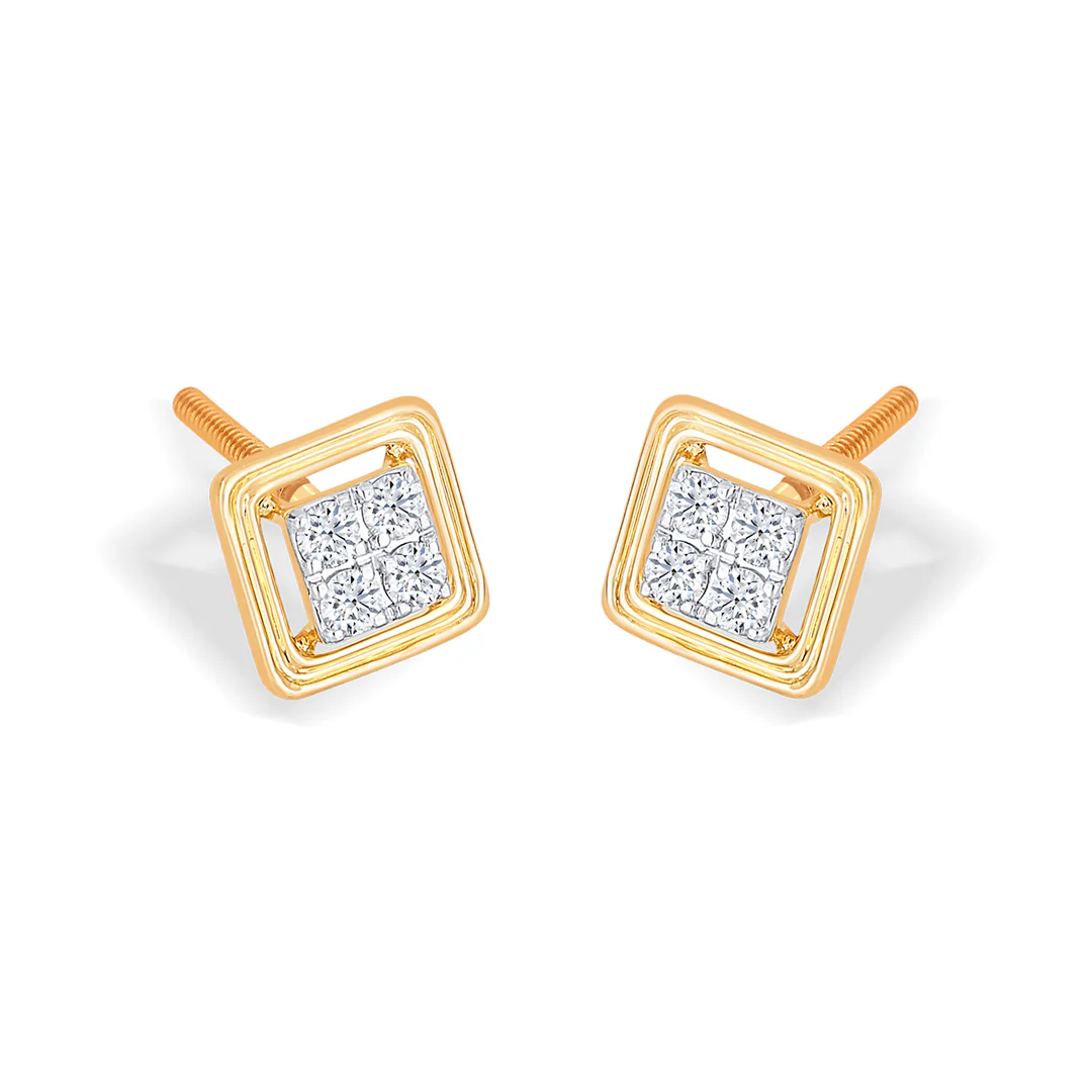 Bold Yellow Gold & Diamond Stud Earring For Women - Image 3