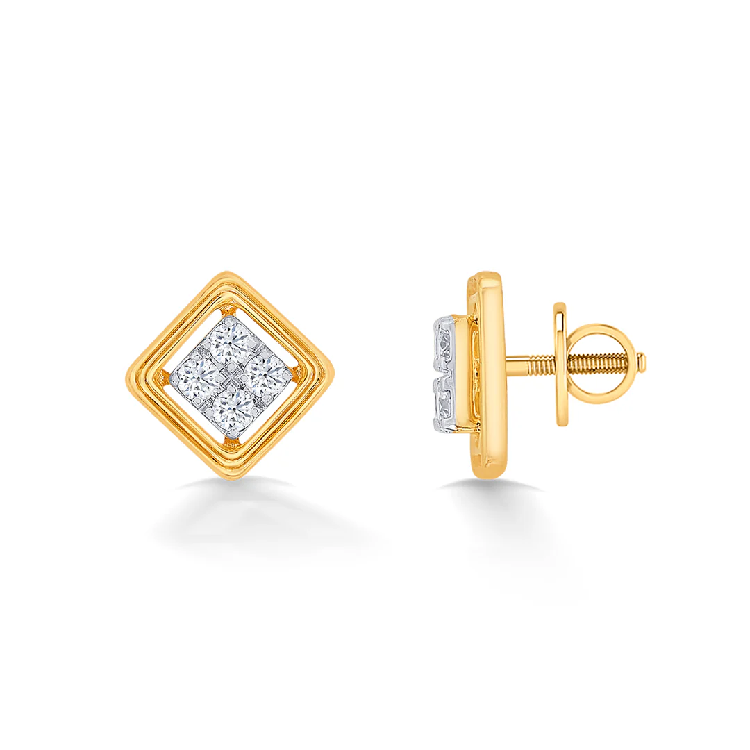 Bold Yellow Gold & Diamond Stud Earring For Women - Image 4