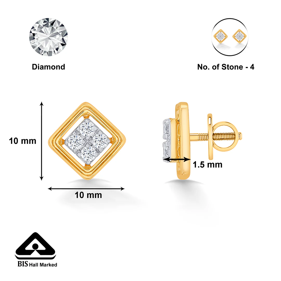 Bold Yellow Gold & Diamond Stud Earring For Women - Image 5