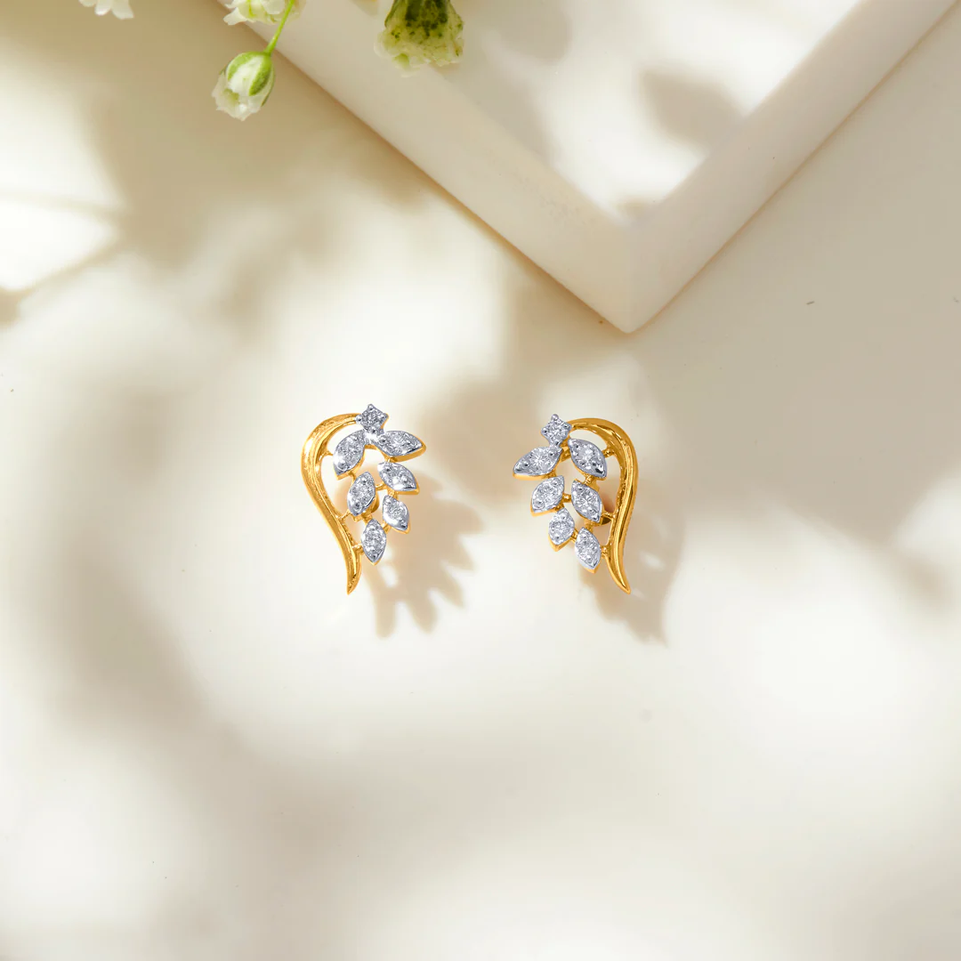 Botanical Glow Gold Stud Earring For Women
