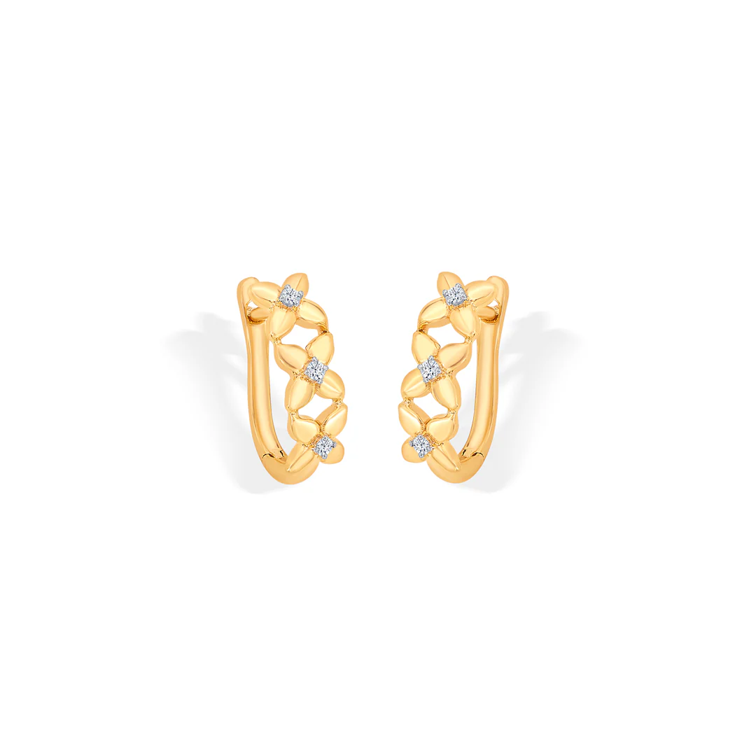 Botanical Yellow Gold & Diamond Hoops & Huggies Earring - Image 3