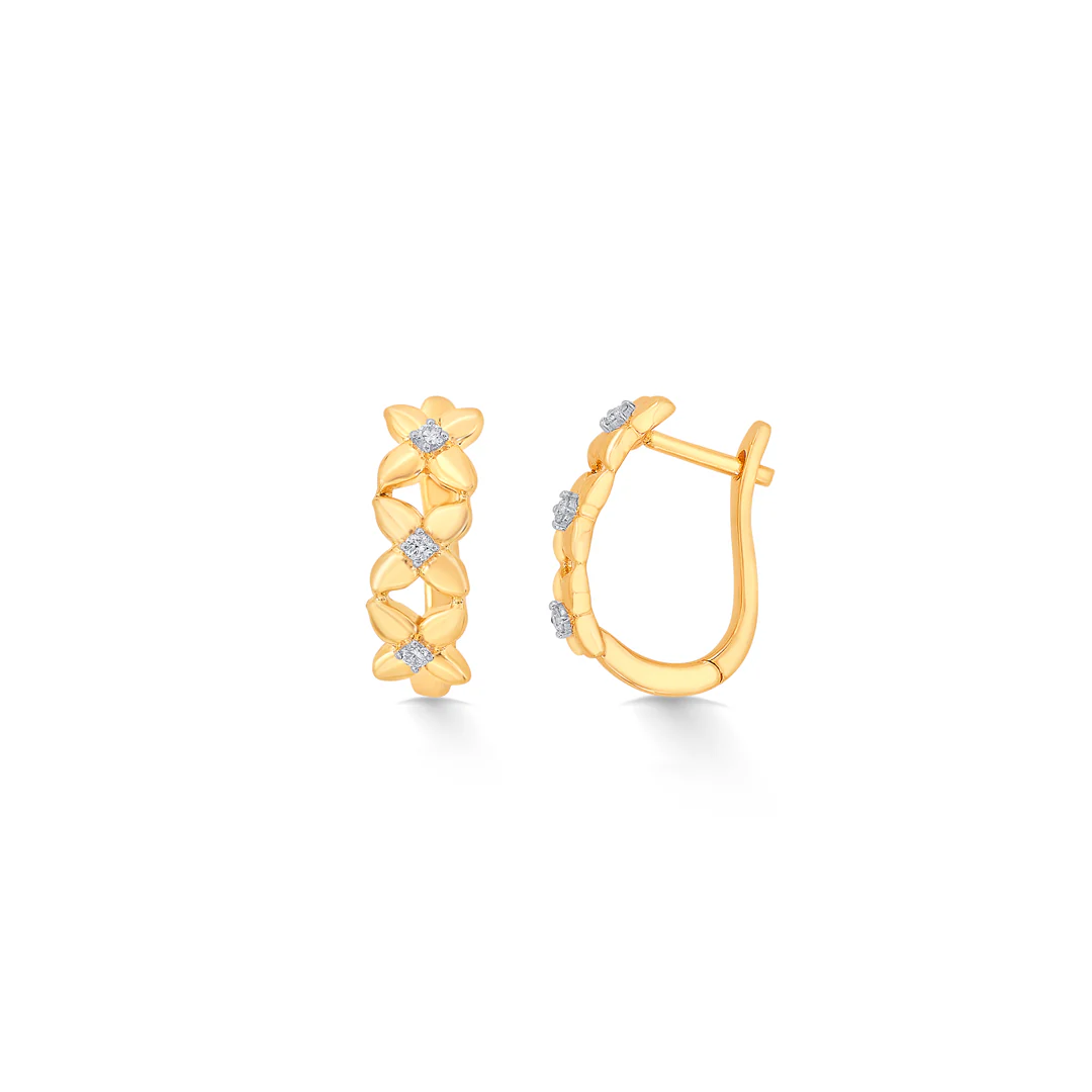 Botanical Yellow Gold & Diamond Hoops & Huggies Earring - Image 4