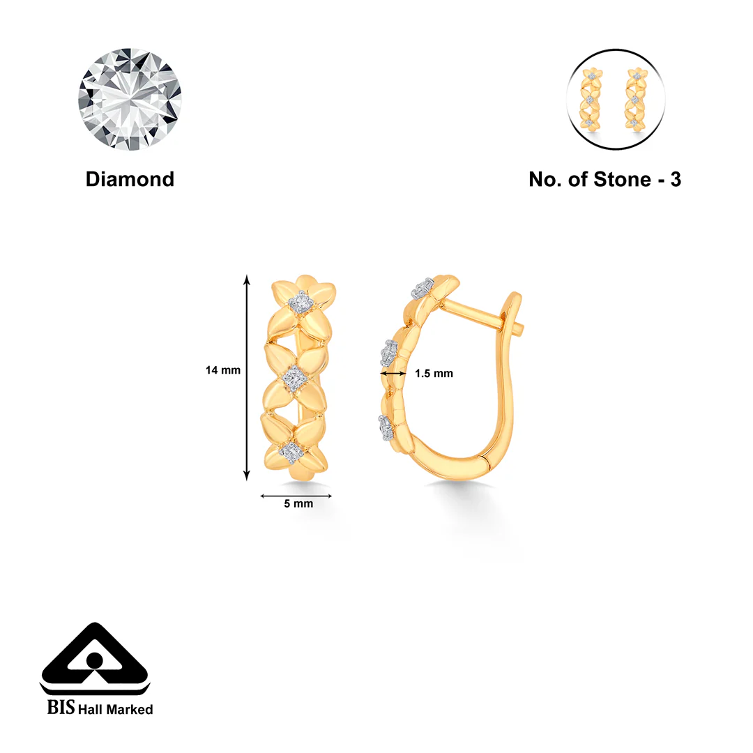 Botanical Yellow Gold & Diamond Hoops & Huggies Earring - Image 5