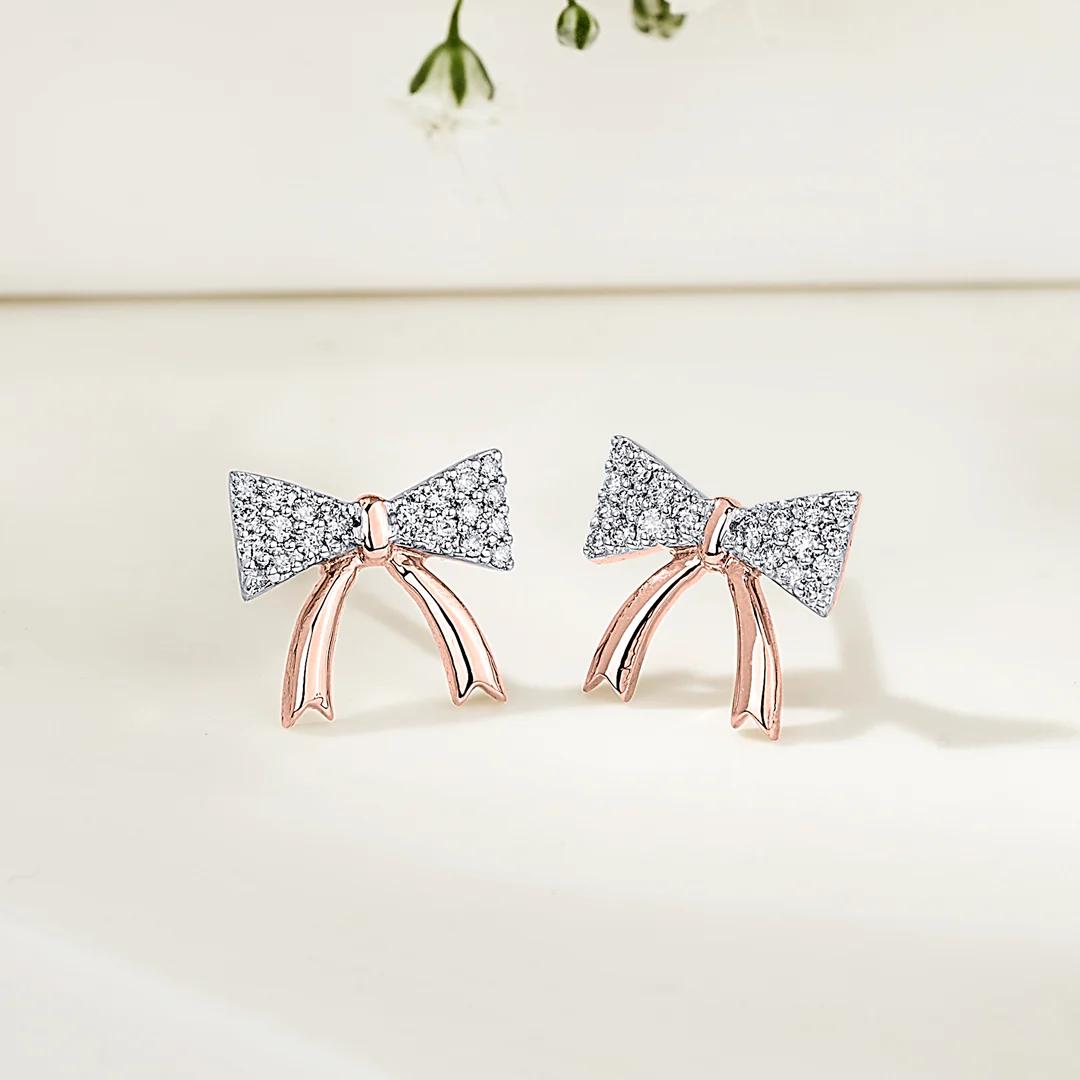 Bow Belle Rose Gold Stud Diamond Earring For Women
