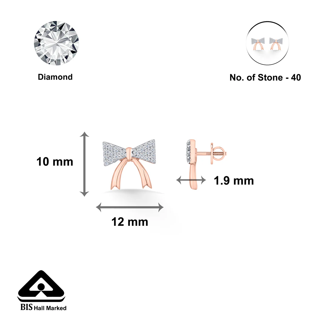 Bow Belle Rose Gold Stud Diamond Earring For Women - Image 5