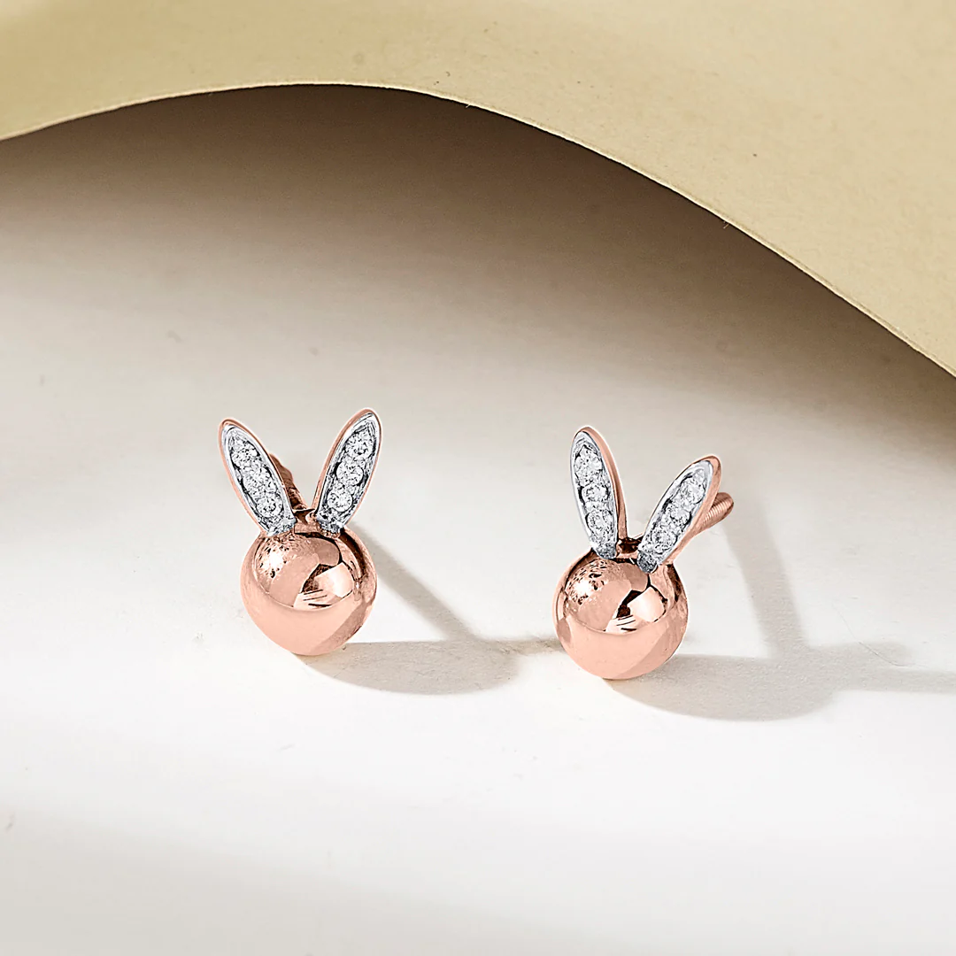 Bunny Bliss Rose Gold Stud Diamond Earring For Women