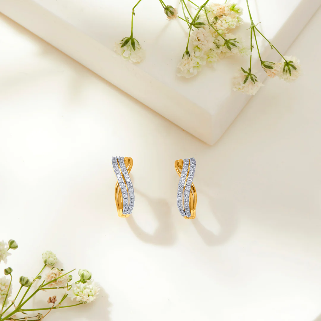 Candor Gold & Diamond Hoops & Huggies Earring For Women