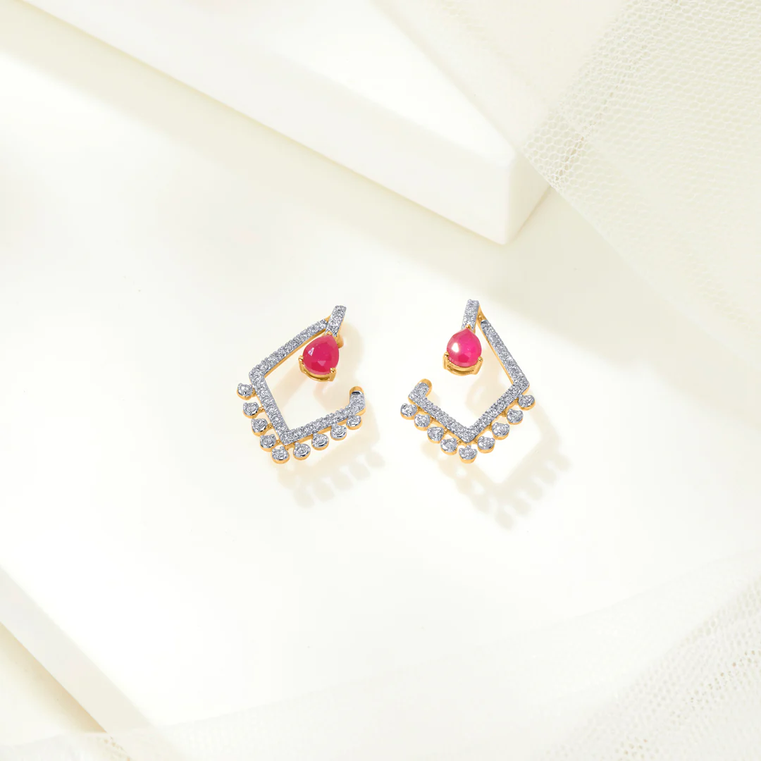 Candor Gold & Diamond Stud Earring For Women