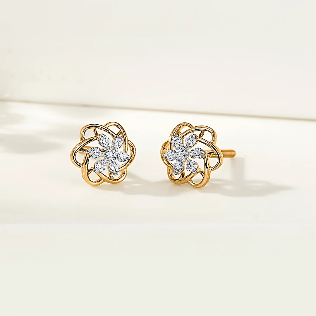 Celestial Flower Gold Stud Diamond Earring for Women