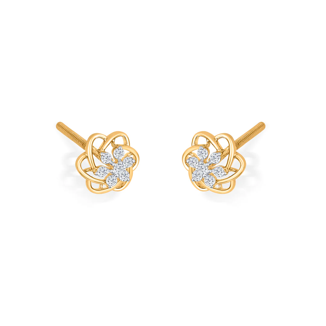 Celestial Flower Gold Stud Diamond Earring for Women - Image 3